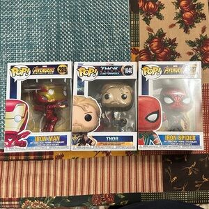 LOT OF 3 Funko Pop Marvel Iron Man, Thor, and Iron Spider Figures